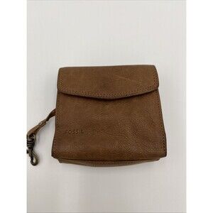 Vintage Fossil Brown Leather Tri-Fold Wallet w/ Zippered Coin Pocket